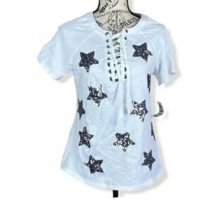 INC White Printed Short Sleeve tee